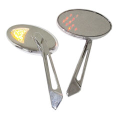 LED Cateye turn signal mirror set. Chrome, amber front lens - 65-UP H-D