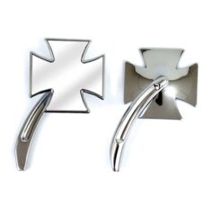 Maltese mirror set, with billet stem - 65-UP H-D