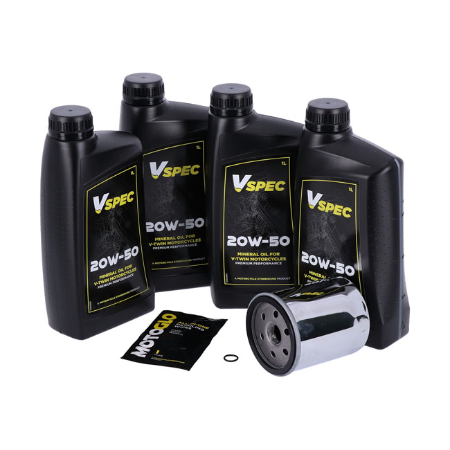 MCS,  oil service kit. Krom filter. 4L. 20W50 Mineral - 86-98 FLT/Touring