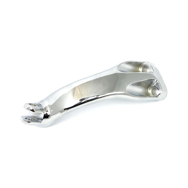 XL Sportster rider foot peg bracket, left. Chrome - 04-22 XL883L/R/N; 04-22 XL1200L/N/C/CP/CA. (Alla modeller med mittkontroller)