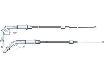 96-06 Dyna, 96-06 Softail, 96-06 TouringStainless Throttle Cable 45 ° Stainless Steel 44"