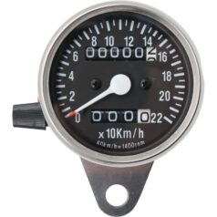 48-61 Panhead, 71-84 FX Shovel, 85-90 FX Model, 87-90 Softail, 73-90 SportsterMini Speedometers with Resettable Odometers Scale: 220 km/h; Scale Color: black; Ratio 2:1 Chrome