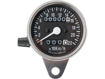 48-61 Panhead, 71-84 FX Shovel, 85-90 FX Model, 87-90 Softail, 73-90 SportsterMini Speedometers with Resettable Odometers Scale: 220 km/h; Scale Color: black; Ratio 2:1 Chrome