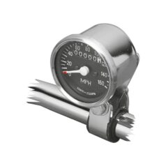 48-61 Panhead, 71-84 FX Shovel, 85-90 FX Model, 87-90 Softail, 54-90 SportsterMini Speedometer Scale: 160 mph; Scale Color: black; Ratio 2:1 Chrome