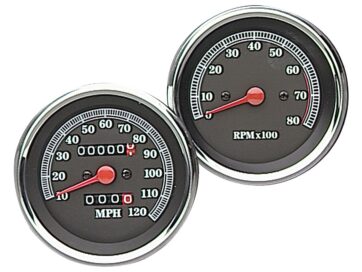 84-95 Sportster, 85-94 FX Model84-93 Style Speedometer Scale: 120 mph; Scale Color: black Chrome