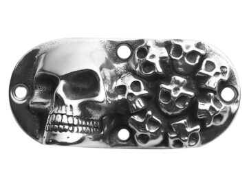 66-84 FL Shovel, 71-84 FX Shovel, 85-94 FX Model, 84-06 Softail, 93-03 FXDWG, 02 FXDWGSE3, 04-05 FXDWGIMultiple Skull Inspection Cover by Skull Enterprises Aluminium Polished