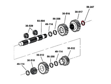 80-84 FL Shovel, 80-84 FX Shovel, 85-94 FX Model, 91-05 Dyna, 84-05 Softail, 86-05 TouringSPACER, COUNTERSHAFT
