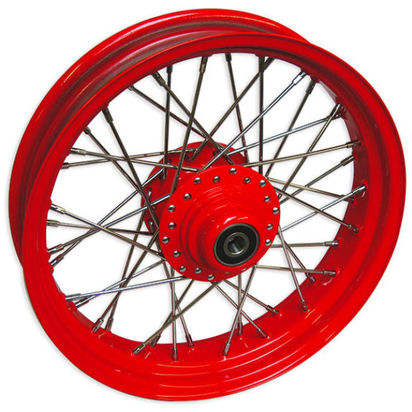 40 ekrar hjul, polerade ekrar i rostfritt stål, röda, 3/4" axel, 21" x 2,15", dubbel skiva