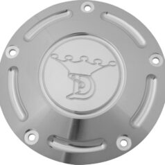 99-17 Dyna, 00-17 Softail, 99-16 Touring, (except 15-16 FLHTKL, 15-16 FLHTCUL)Crown Logo Derby Cover 5-hole Polished