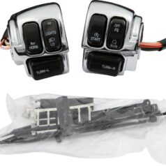 06-13 Sportster, 06-11 Dyna, 06-10 Softail, 07-13 FLHRC, 07 FLHRS, 07 FLHRSE3, 07-10, 13 FLHR, 08 FLHRSE4, 13 FLHRSE5, 06 FLHRCI, 06 FLHRI, 06 FLHRSIChrome Handlebar Switch Housing Kit with Switches With Black Switches