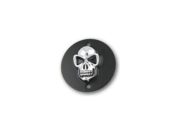04-20 Sportster, 70-84 FL Shovel, 71-84 FX Shovel, 85-94 FX Model, 91-98 Dyna, 84-99 Softail, 85-98 TouringSkull Point Cover 2-hole, horizontal Black Chrome