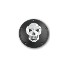 70-84 FL Shovel, 71-84 FX Shovel, 85-94 FX Model, 91-98 Dyna, 84-99 Softail, 86-98 TouringSkull Derby Cover 3-hole Black Chrome