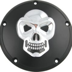 99-17 Dyna, 00-17 Softail, 99-15 Touring, (except 15 FLHTKL, 15 FLHTCUL)Skull Derby Cover 5-hole Black Chrome