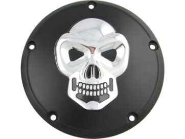 99-17 Dyna, 00-17 Softail, 99-15 Touring, (except 15 FLHTKL, 15 FLHTCUL)Skull Derby Cover 5-hole Black Chrome