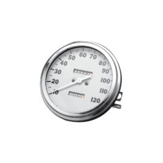 68-84 FL Shovel, 71-84 FX Shovel, (except 80-84 FXWG), 85-90 FX Model, 87-90 Softail36-40 FL-Style Speedometer Scale: 120 mph; Scale Color: white; Ratio 2:1
