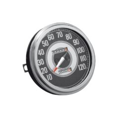 68-84 FL Shovel, 71-84 FX Shovel, (except 80-84 FXWG), 85-90 FX Model, 87-90 Softail41-45 FL-Style Speedometer Scale: 120 mph; Scale Color: black/silver; Ratio 2:1