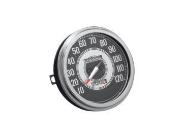 68-84 FL Shovel, 71-84 FX Shovel, (except 80-84 FXWG), 85-90 FX Model, 87-90 Softail41-45 FL-Style Speedometer Scale: 120 mph; Scale Color: black/silver; Ratio 2:1