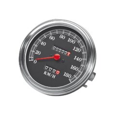 68-84 FL Shovel, 71-84 FX Shovel89-95 FL-Style Speedometer Scale: 180 km/h; Scale Color: black; Ratio 2:1 Chrome