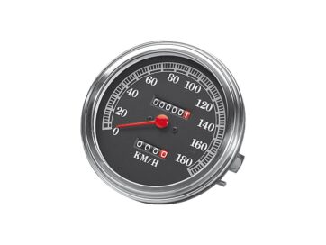 68-84 FL Shovel, 71-84 FX Shovel89-95 FL-Style Speedometer Scale: 180 km/h; Scale Color: black; Ratio 2:1 Chrome