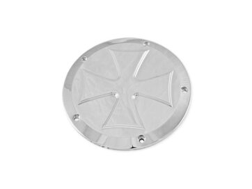 99-17 Dyna, 00-17 Softail, 99-15 Touring, (except 15 FLHTKL, 15 FLHTCUL), 09-15 TrikeIron Cross Derby Cover 5-hole Aluminium Polished