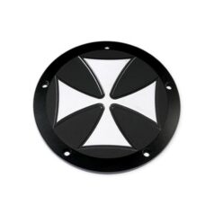 70-84 FL Shovel, 71-84 FX Shovel, 85-94 FX Model, 91-98 Dyna, 84-98 Softail, 86-98 TouringIron Cross Derby Cover 3-hole Black Satin
