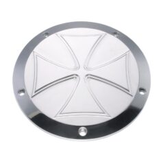 99-05 Dyna, 00-05 Softail, 99-05 TouringIron Cross Derby Cover 5-hole Aluminium Polished