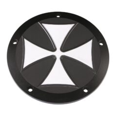 99-05 Dyna, 00-05 Softail, 99-05 TouringIron Cross Derby Cover 5-hole Black Satin