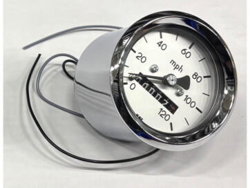 60mm Basic Speedometer Scale: 120 mph; Scale Color: aluminum Chrome 60.0 mm