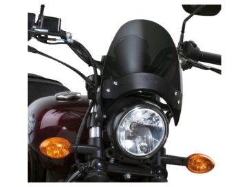 57-20 Sportster, 71-84 FX Shovel, 93-05 Dyna, 15-20 Street, 15-19 Indian Scout, 20-24 Scout, 89-94 FXR, 85 FXWG, 84-89, 99 FXST, 87-98 FXSTC, 89-99 FXSTS, 95-97 FXSTSB, 98-99 FXSTBFlyscreen Windshield Kit Height: 8,5", Width: 9,25", Black Brackets Up to 43mm Dark Smoke