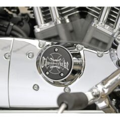 71-20 Sportster, 70-84 FL Shovel, 71-84 FX Shovel, 85-94 FX Model, 91-98 Dyna, 84-99 Softail, 85-98 Touring"Thunderbike" Point Cover 3-hole, with Thunderbike Logo Black Anodized