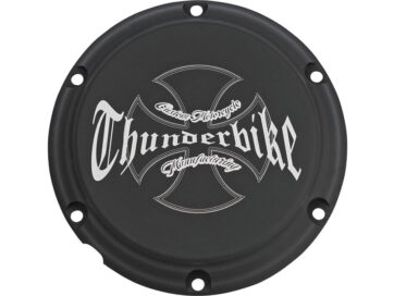 84-98 Softail, 91-98 Dyna, 85-98 Touring, 85-94 FX Model"Thunderbike" Clutch Cover 6-hole, with Thunderbike Logo Bi-Color Anodized