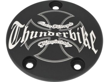 99-17 Dyna, 00-17 Softail, 99-16 Touring, 09-16 TrikeThunderbike Point Cover 3-hole, with Thunderbike Logo Black
