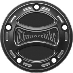 99-17 Dyna, 00-17 Softail, 99-16 Touring, 09-16 TrikeTorque Point Cover With Thunderbike Logo, 5-hole Bi-Color Anodized