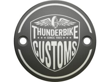 18-24 Softail, 17-24 Touring, (except 23-24 FLHXSE, 23-24 FLTRXSE, 24 FLHX, 24 FLTRX, 24 FLTRXSTSE), 17-24 TrikeNew Custom Point Cover 2-hole, with Thunderbike-Logo Bi-Color Anodized