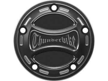 18-24 Softail, 17-24 Touring, (except 23-24 FLHXSE, 23-24 FLTRXSE, 24 FLHX, 24 FLTRX, 24 FLTRXSTSE), 17-24 TrikeTorque Point Cover With Thunderbike Logo, 2-hole Bi-Color Anodized