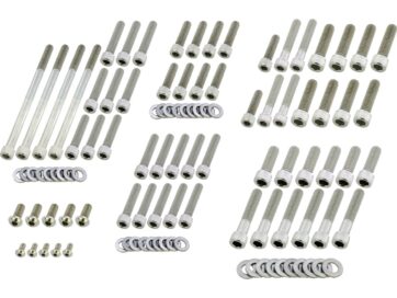 02-17 V-RodComplete Engine Screw Kit Screws for V Rod Clutch-, Alternator-, Sprocket-, Oil Pump-, Derby-, Cam-, Water Pump Cover, Oil Pump, Starter, Thermostat Assembly, Oil Filter Mount, Speed-,Crankshaft Sensor Stainless Steel