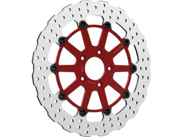 00-20 Sportster, 00-17 Dyna, 00-24 Softail, 02-17 V-Rod, 00-24 Touring, 09-24 TrikeEl Diabolo (Steve) Design Floating Brake Disc Red Inner Carrier 13" Front