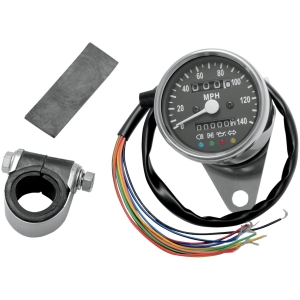 2.4" MECHANICAL SPEEDOMETER 2:1 WITH LED INDICATORS CHROME BLACK FACE