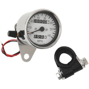 2.4" MECHANICAL SPEEDOMETER MPH 2:1 W/ TRIP-METER CHROME HOUSING WHITE FACE