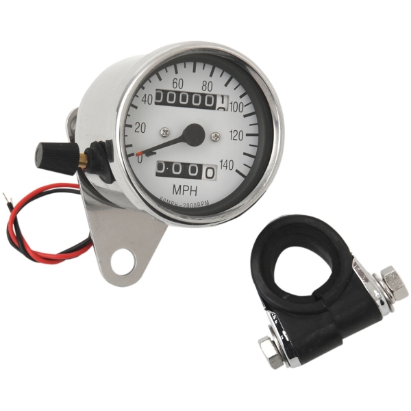 2.4" MECHANICAL SPEEDOMETER MPH 2:1 W/ TRIP-METER CHROME HOUSING WHITE FACE