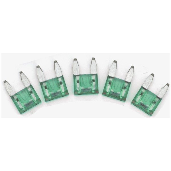 TELL-TALE BLADE TYPE MINI FUSES GZP 5pck Mini Led detectr fuse Green 30A