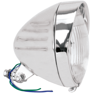 CHROME SPRINGER STYLE HEADLIGHT, LATE MODEL WITH GROOVES AND VISOR GZP Grooved 6 1/2" headlight H4 12V 60/5