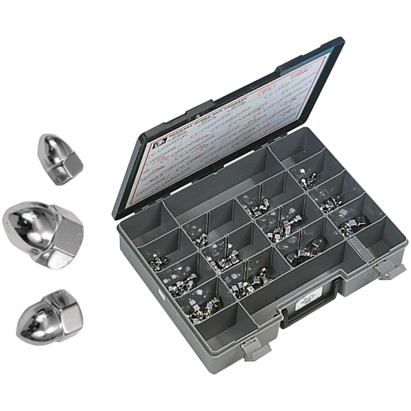 CHROME ACORN STYLE NUT ASSORTMENT Assortment tray chrome acorn nuts UNF/C