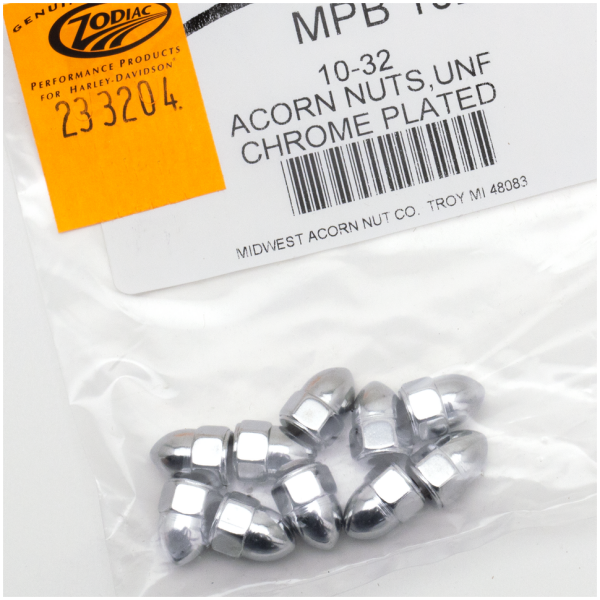 CHROME ACORN STYLE NUT ASSORTMENT 10pck Chrome Acorn nuts 10-32