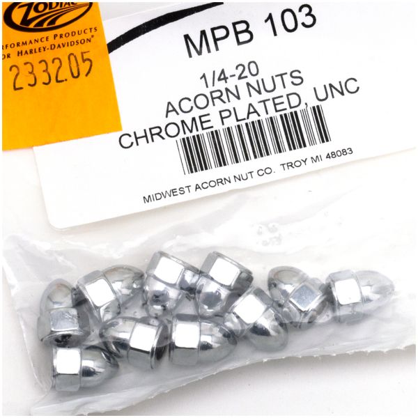 CHROME ACORN STYLE NUT ASSORTMENT 10pck Chrome Acorn nuts 1/4-20
