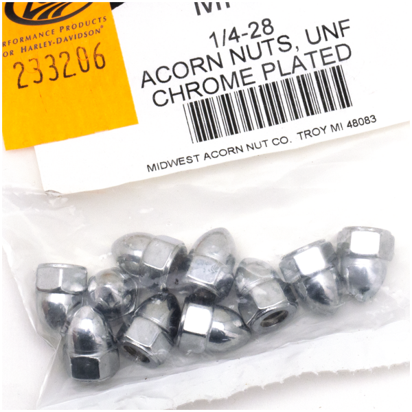 CHROME ACORN STYLE NUT ASSORTMENT 10pck Chrome Acorn nuts 1/4-24