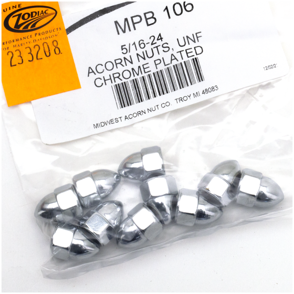 CHROME ACORN STYLE NUT ASSORTMENT 10pck Chrome Acorn nuts 5/16-24