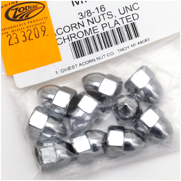 CHROME ACORN STYLE NUT ASSORTMENT 10pck Chrome Acorn nuts 3/8-16