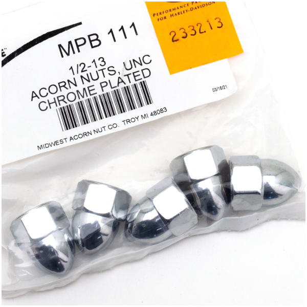 CHROME ACORN STYLE NUT ASSORTMENT 5pck Chrome Acorn nuts 1/2-13