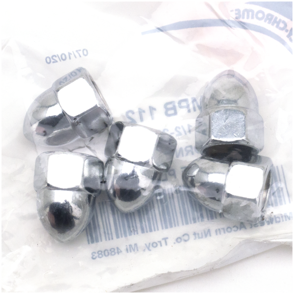 CHROME ACORN STYLE NUT ASSORTMENT 5pck Chrome Acorn nuts 1/2-20